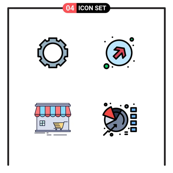 Set Icone Moderne Simboli Segni Ingranaggi Mercato Freccia Destra Shopping — Vettoriale Stock