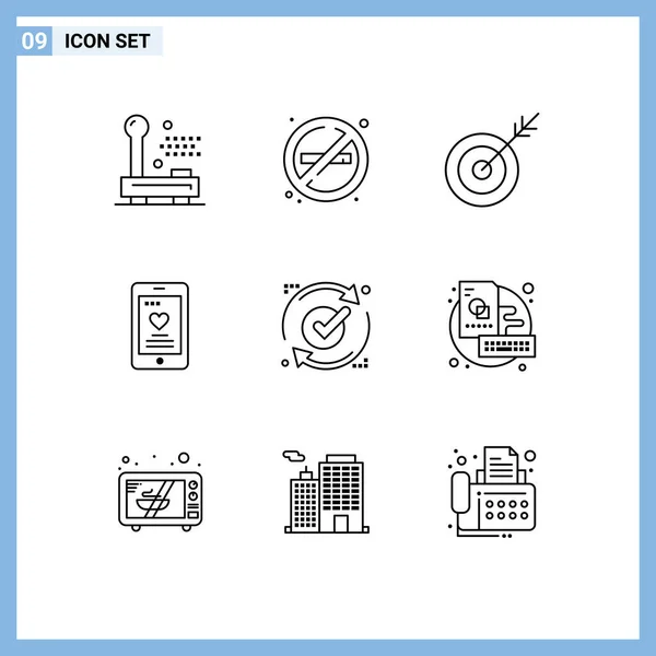 Universal Icon Symbols Group Modern Outlines Phone Smoke Love Target — Διανυσματικό Αρχείο