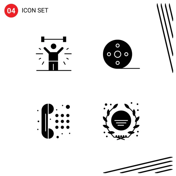 Modern Set Solid Glyphs Pictograph Bodybuilding Communication Weight Film Telephone — Stock Vector