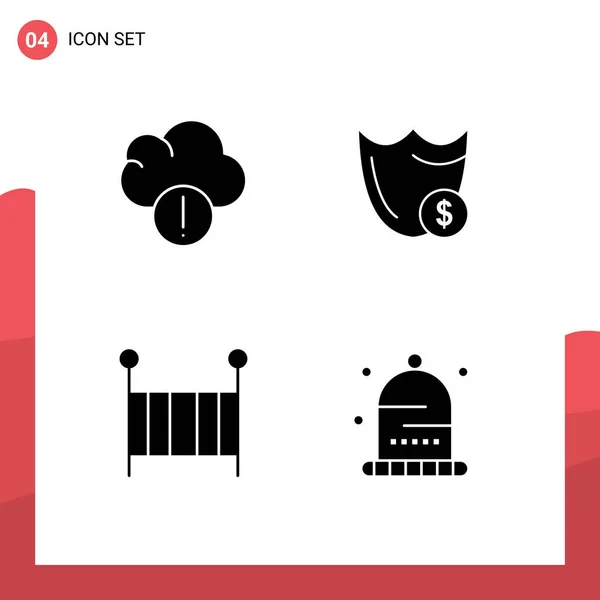 Modern Set Solid Glyphs Pictograph Alert Baby Shield Secure Children — Stock Vector