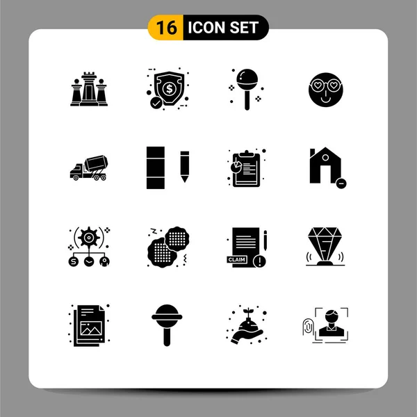 Modernes Set Mit Solid Glyphen Piktogramm Aus Niedlichen Emoji Security — Stockvektor