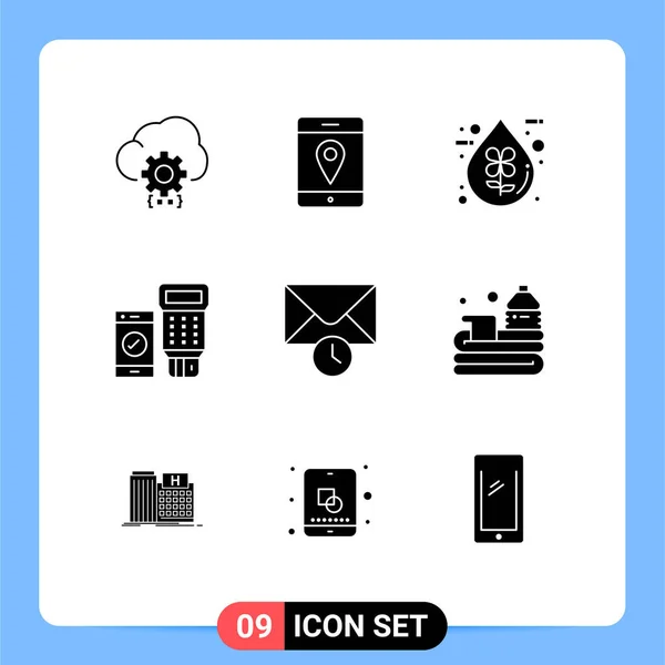Uniwersalne Solid Glyphs Set Web Mobile Applications History Bio Payment — Wektor stockowy