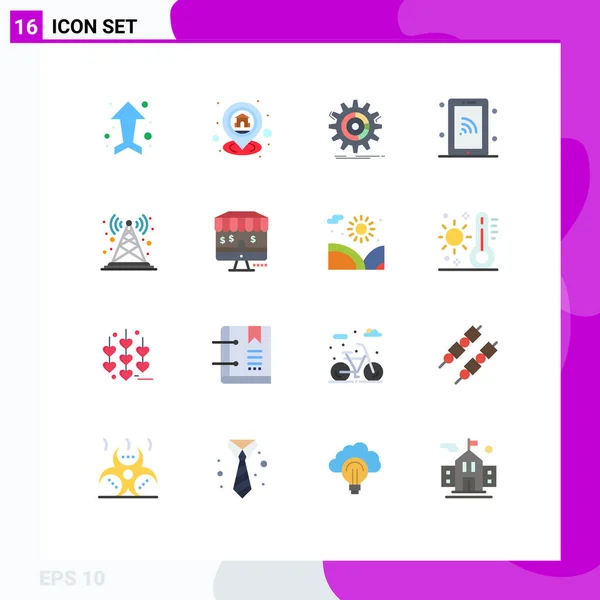 2014 Mobile Interface Flat Color Set Pictograms Wifi Smartphone Navigation — 스톡 벡터