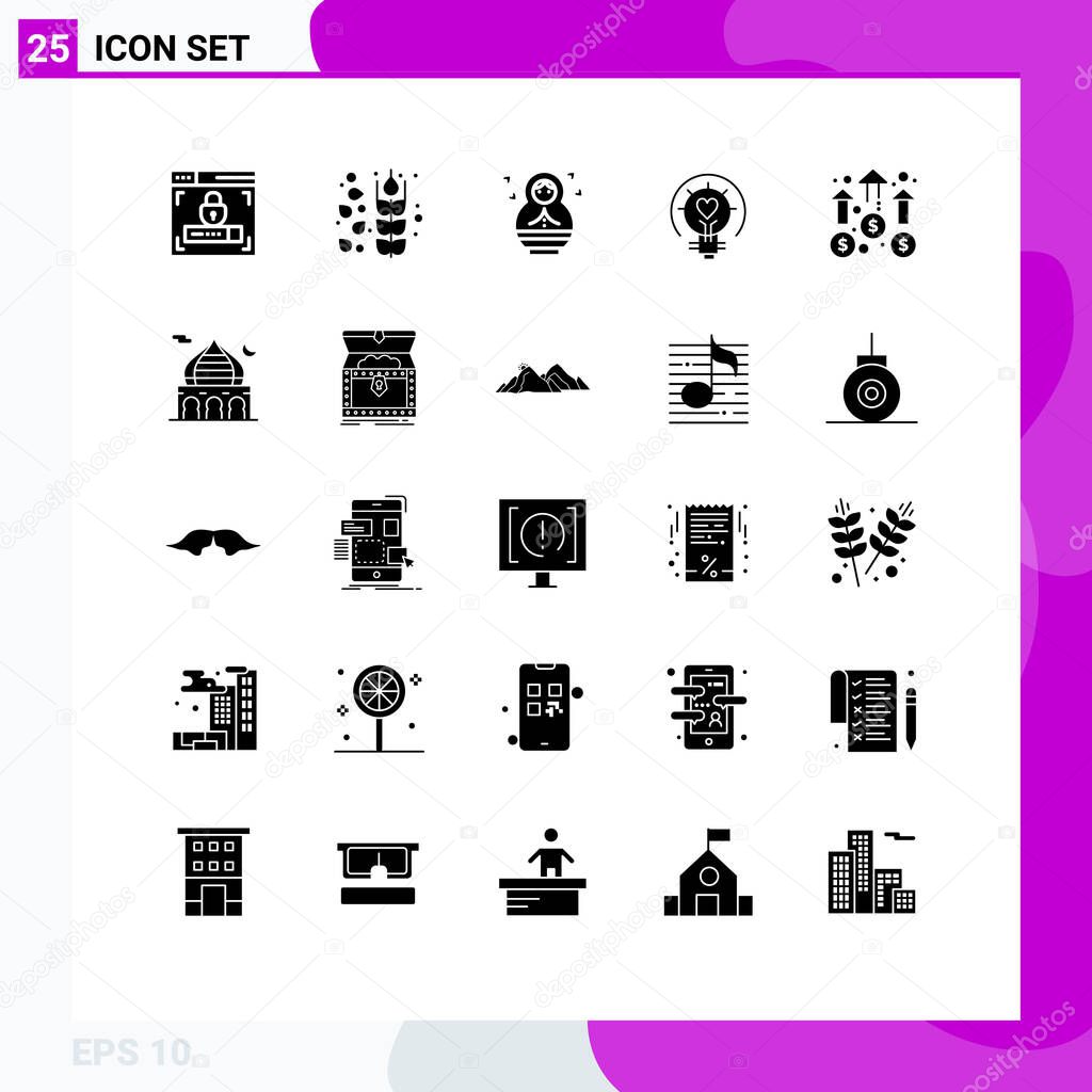 Set of 25 Modern UI Icons Symbols Signs for marketing, business, children, achievement, light bulb Editable Vector Design Elements