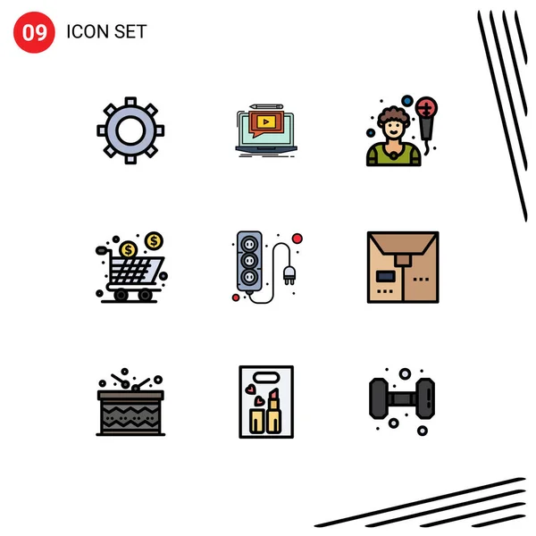 Set Modern Icons Sysymbols Signs Plug Shopping Artist Product Cart — Vector de stock
