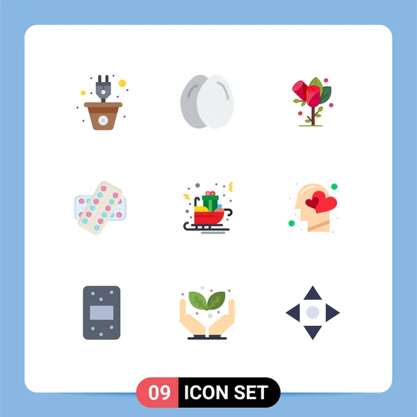 Mobile Interface Flat Color Set Pictograms Carriage Tablet Flower Drugs — Archivo Imágenes Vectoriales