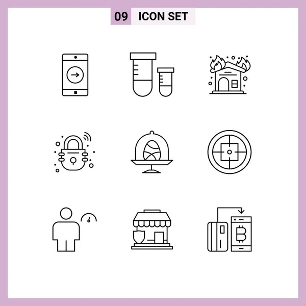 Universal Icon Symbols Group Modern Outlines Egg Secure Fire Smart — Stockový vektor