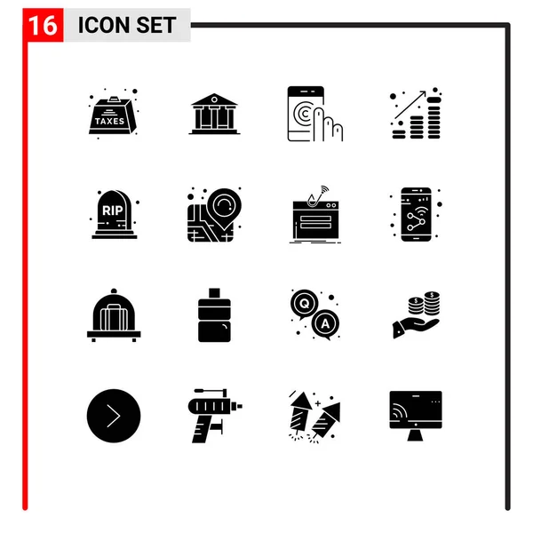Solide Glyphe Paquet Symboles Universels Argent Finance Clic Monnaie Support — Image vectorielle