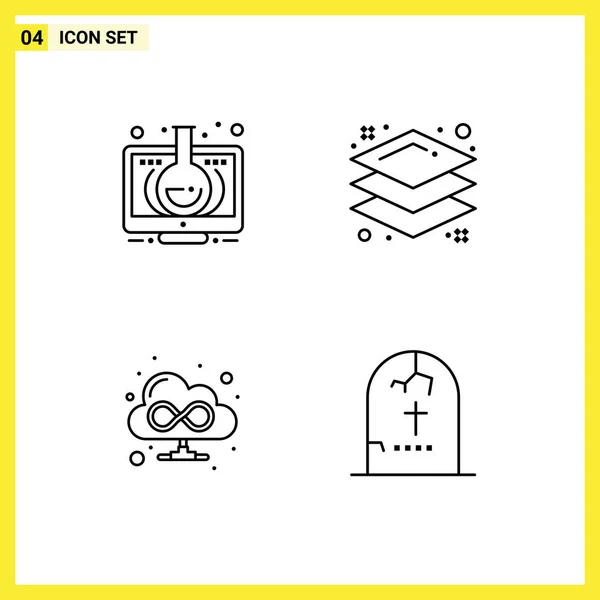 Set Icone Moderne Simboli Segni Elearning Cloud Monitor Layer Death — Vettoriale Stock