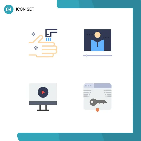 バスルーム ディスプレイ メディア ビデオ編集可能なベクトルデザイン要素の4つの創造的なフラットアイコンのパック — ストックベクタ