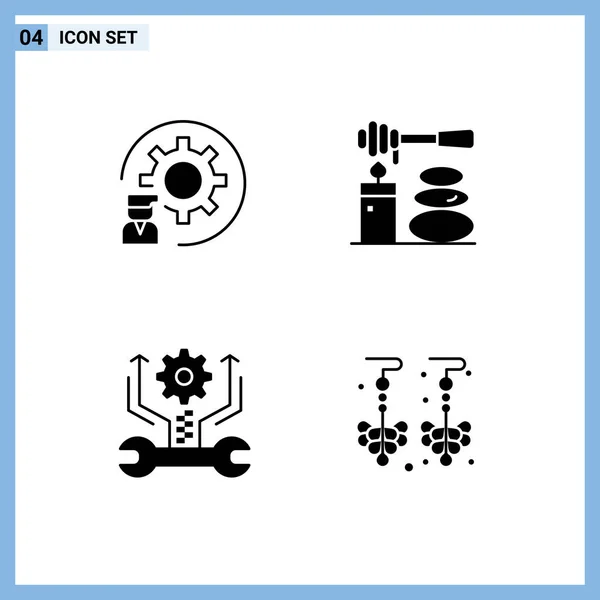 Group Modern Solid Glyphs Set Coding Control Process Relax Setting — Stock Vector