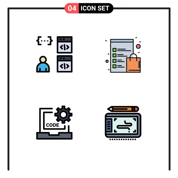 Pictogram Set Van Eenvoudige Filledline Vlakke Kleuren Van App Code — Stockvector