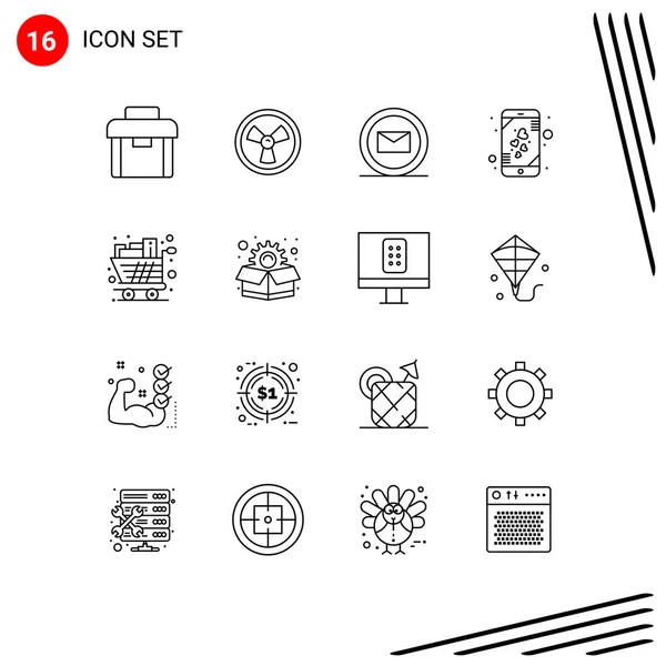 Mobile Interface Outline Set Pictograms Shopping Full Sms Cart Mobile — Archivo Imágenes Vectoriales