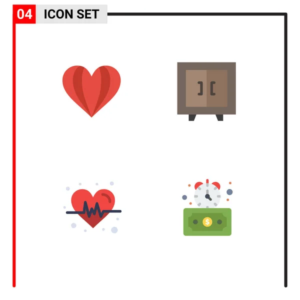 Modern Set Flat Icons Pictograph Umbrella Heart Interior Timer Editable — Vector de stock