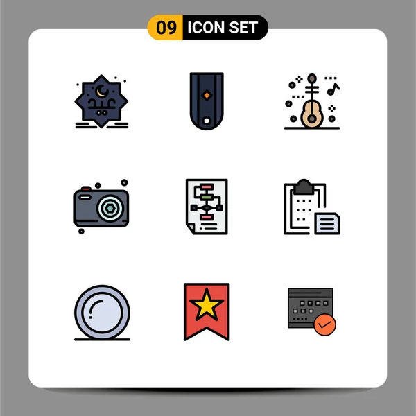 Conjunto Icones Modernos Símbolos Sinais Para Corporativos Câmera Classificação Dia — Vetor de Stock
