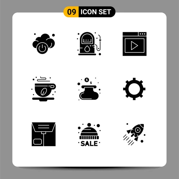 Creative Icons Modern Signs Symbols Money Leaf Interface Media Coffee — Stock Vector