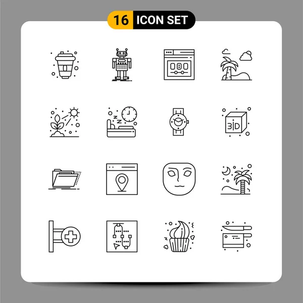 Set Modern Icons Sysymbols Signs Spring Palm Technology Beach Web — Archivo Imágenes Vectoriales