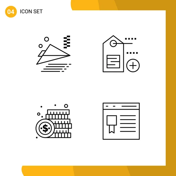 航空機 コイン ブラウザの4枚の写真のモバイルインターフェイスラインセット編集可能なベクトルデザイン要素 — ストックベクタ