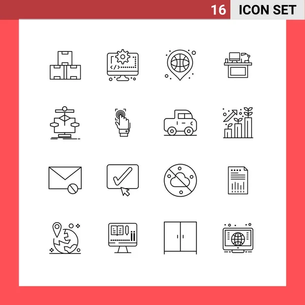 Set Modern Icons Symbols Signs Office Desktop Basket Desk Sport — Stock Vector