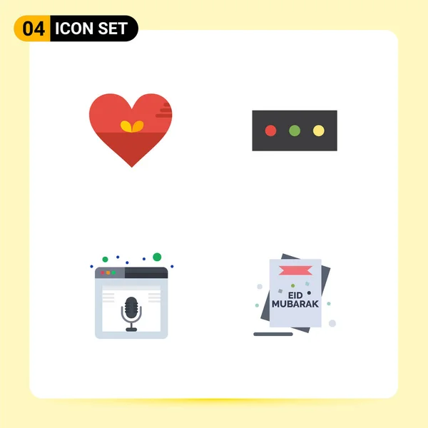 Group Modern Flat Icons Set Heart Page Security Web Editable — Stock Vector