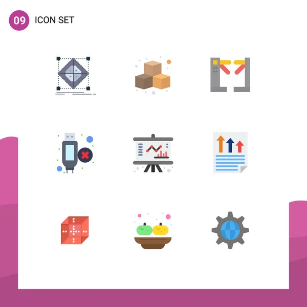 Set of 9 Vector Flat Colors on Grid for chart, hdmi, play, extension, underground Editable Vector Design Elements — Stock Illustration Set Vector Flat Colors Grid Chart Hdmi Play Extension Underground Stock Illustration
