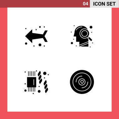 Ok, makarna, kafa, arama, kalp düzenlenebilir vektör tasarım elementleri gibi Web Yazdırma Ortamı için Modern Katı İşaretler ve Semboller paketi