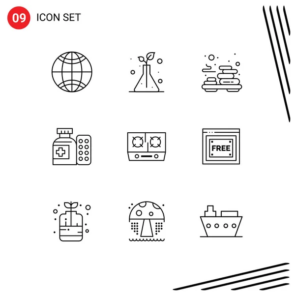 Universal Icon Symbols Group Modern Outlines Cooking Gas Stone Stove —  Vetores de Stock