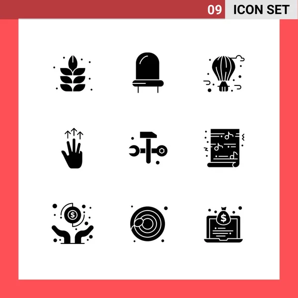 Pack Línea Vectores Editables Glyphs Simples Sólidos Martillo Cómputo Globo — Archivo Imágenes Vectoriales