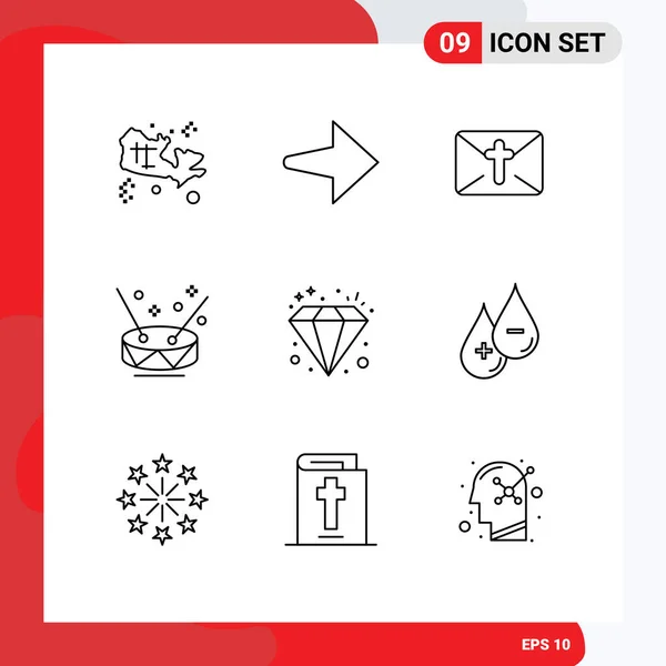 Set Commercial Outlines Pack Wealth Investment Holiday Diamond Music Editable — Vector de stock