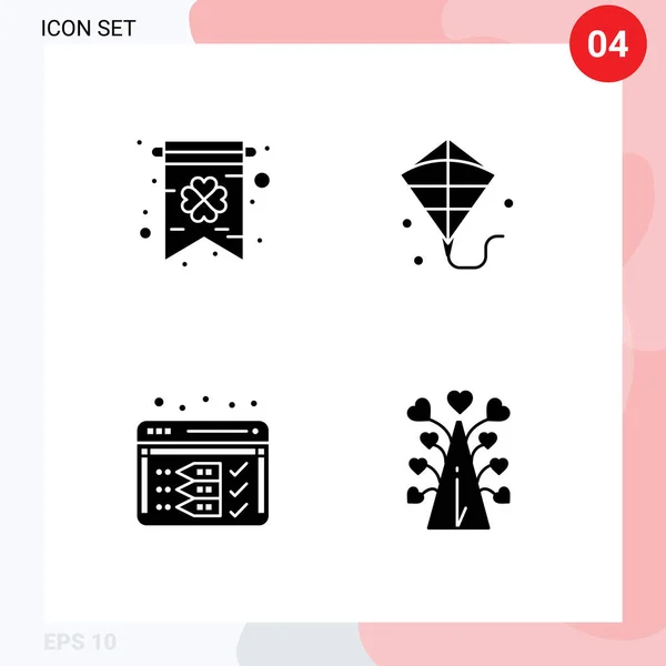 Pictogram Set Simple Solid Glyphs Card Web Kite Analysis Tree — Stock Vector