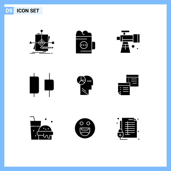 Mobile Interface Solid Gyph Set Pictograms Graph Distribute Drink Center — Vector de stock