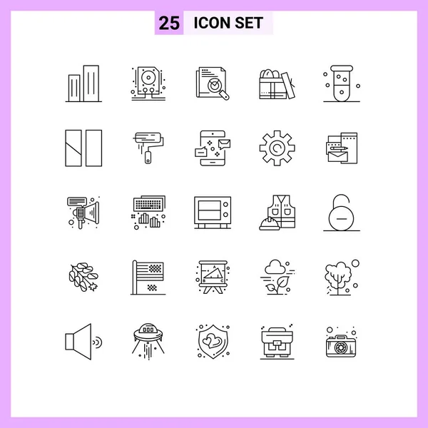 Universal Line Signs Symbols Day Box Storage Gift Page Search — Stock Vector