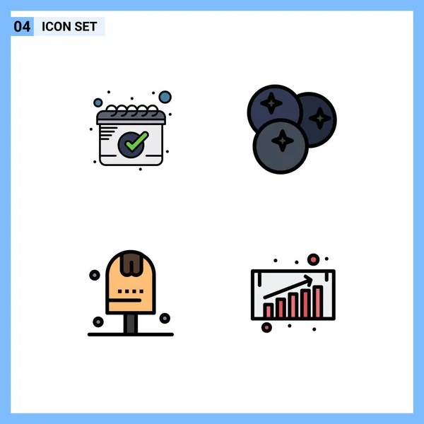 Pictogram Set Simple Filledline Flat Colors Calendar Done Blueberry Fruits — 스톡 벡터