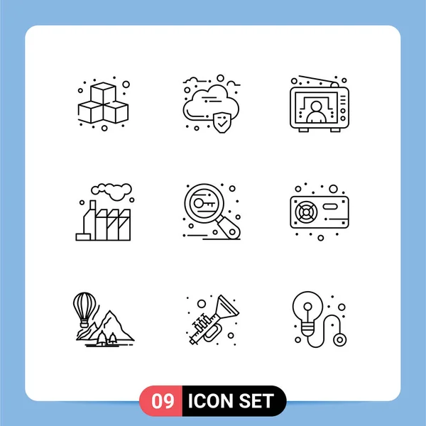 Pictogram Set Simple Outlines Search Keywords Television Key Pollution Editable — Stock Vector