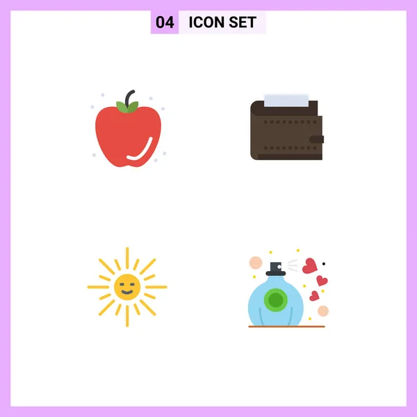 Modern Set Flat Icons Pictograph Food Purse Summer Finance Light — Vector de stock