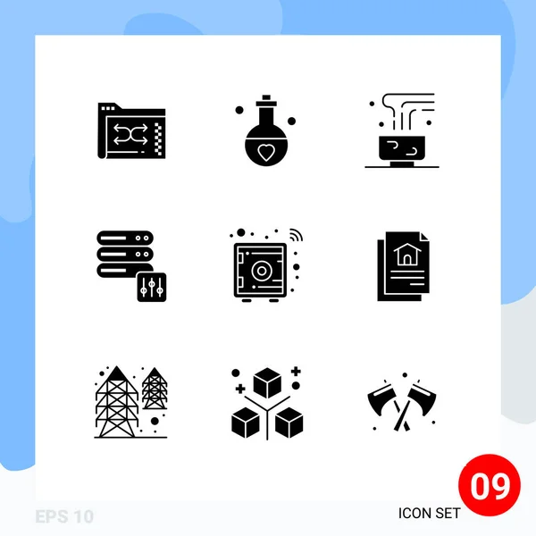 User Interface Solid Glyph Pack Modern Signs Symbols Server Database — Stockový vektor