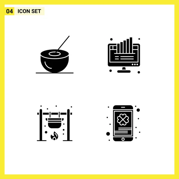 Set Von Modernen Symbolen Symbole Zeichen Für Schüssel Kuchen Getränk — Stockvektor