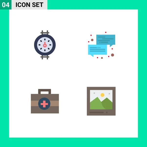 Pack Icônes Plates Créatives Jauge Kit Communication Message Caméra Éléments — Image vectorielle