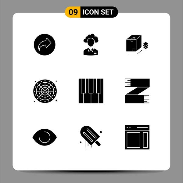 Set Vector Solid Glyphs Grid Game Szerencsés Menedzser Csomag Meglepetés — Stock Vector