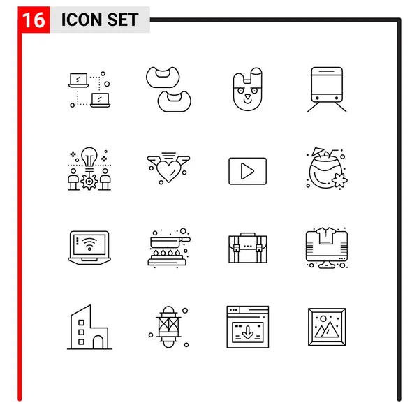 Set Modern Icons Symbols Signs Setting Idea Face Bulb Travel — Stock Vector