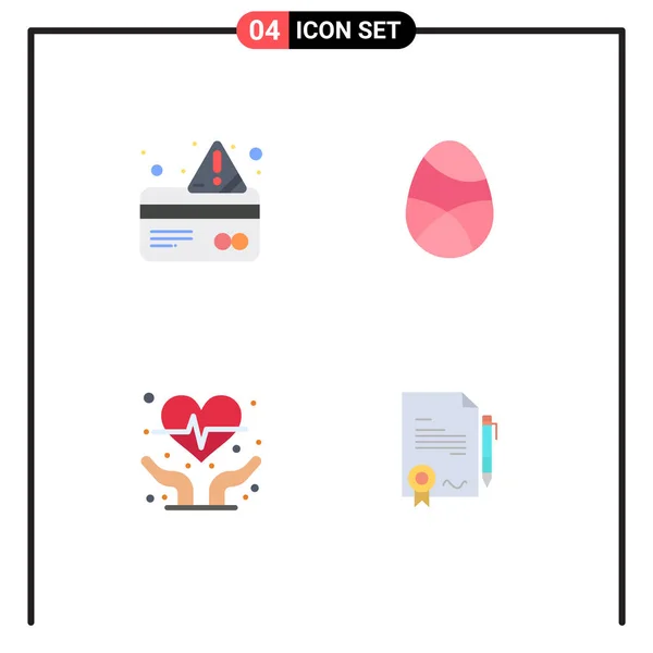 一组4个平面图标符号和符号 用于警报 心动图 心脏健康 可编辑向量设计元素 — 图库矢量图片