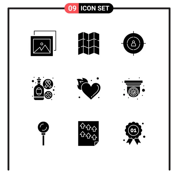 Pack Modern Solid Glyphs Signs Symbols Web Print Media Heart — Stock Vector