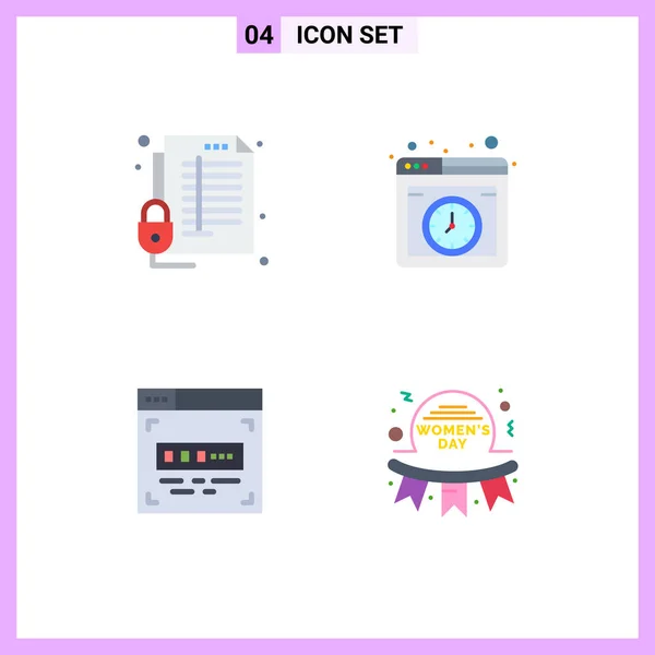 Group Modern Flat Icons Set Lock Code Report Hosting Front — Stock Vector