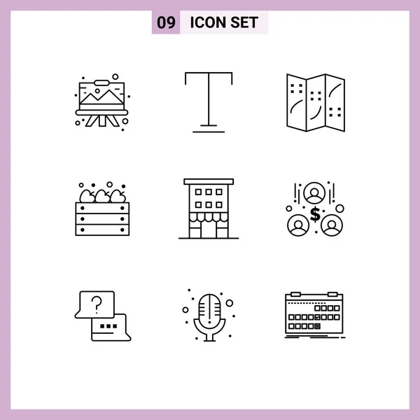 Stock Vector Icon Pack Line Signs Symbols Retail Buildings Map — Stock Vector