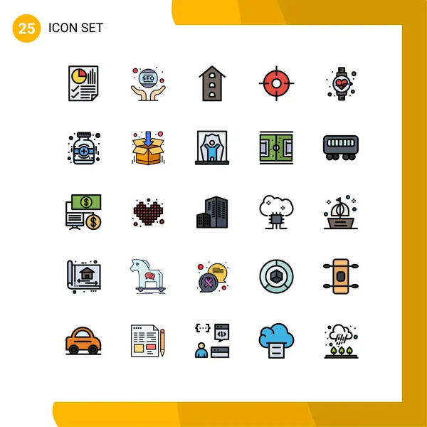 Pictogram Set Simple Filled Line Flat Colors Maps Gps Seo — 스톡 벡터