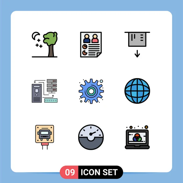 9つの創造的なFilledlineフラットギア Atm データの色のパック編集可能なベクトルデザイン要素 — ストックベクタ