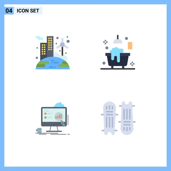 Set Vector Flat Icons Grid Energy Board Wind Bathtub Laptop — Stock Vector