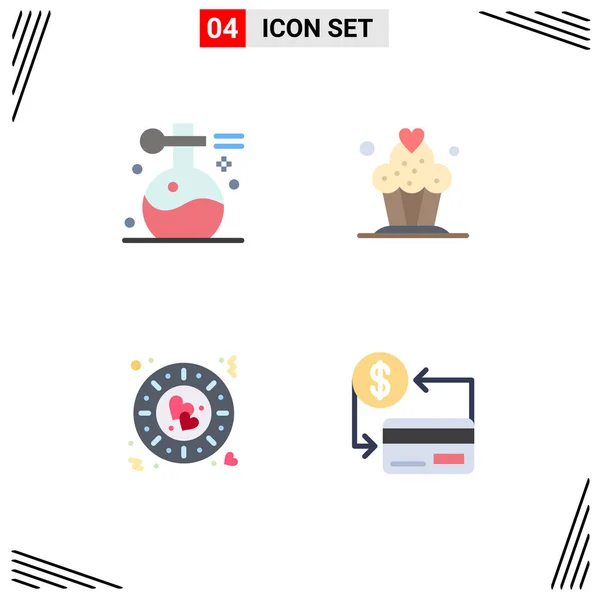 Group Modern Flat Icons Set Beauty Love Spa Cupcake Romantic — Stock Vector