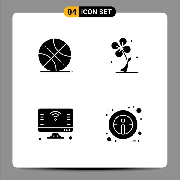Kreatywne Ikony Nowoczesne Znaki Symbole Koszykówki Komputer Usa Kwiat Iot — Wektor stockowy