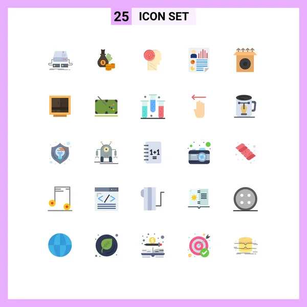 Mobile Interface Flat Color Set Pictograms Report Document Coins Data — Stockový vektor